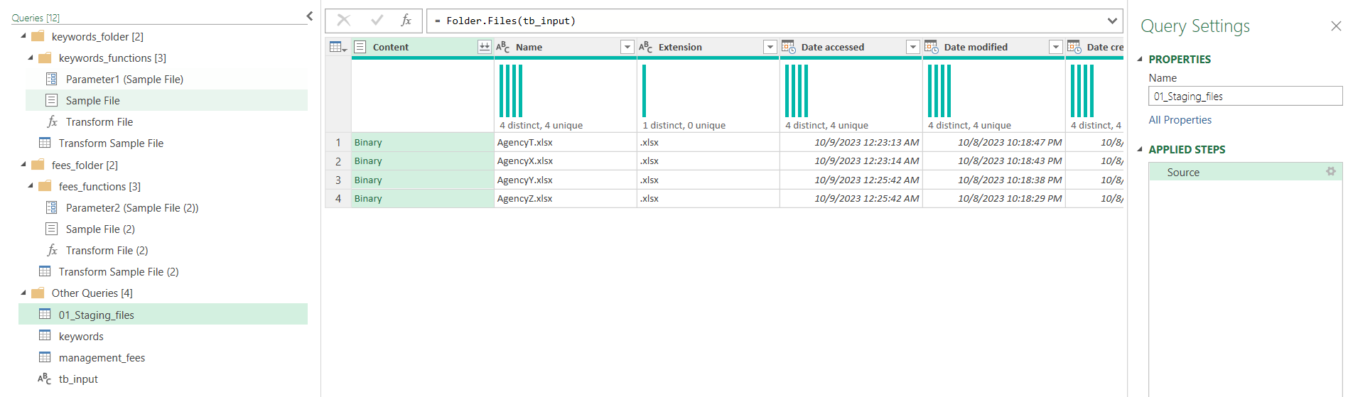 Power Query lists all files in the folder