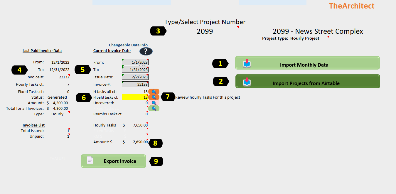 Automated Invoice Generator built in Excel VBA for an architecture firm